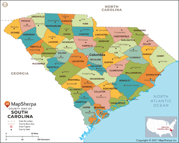 South Carolina Counties Map - Large