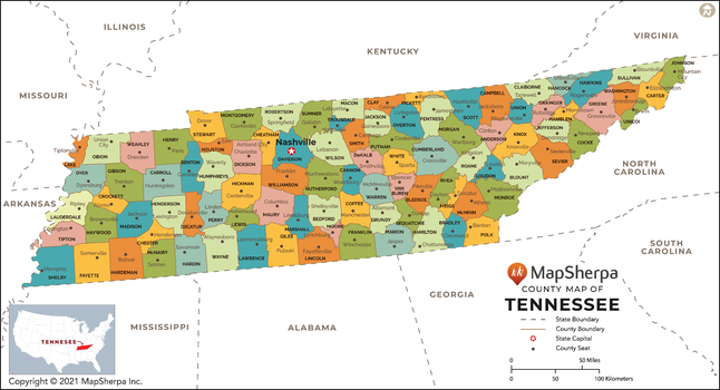 Tennessee Counties Map - Large