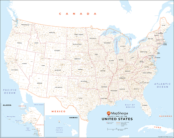 USA Map with County Names - Large
