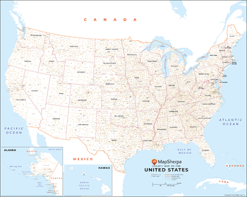 USA Map with County Names - Extra Large