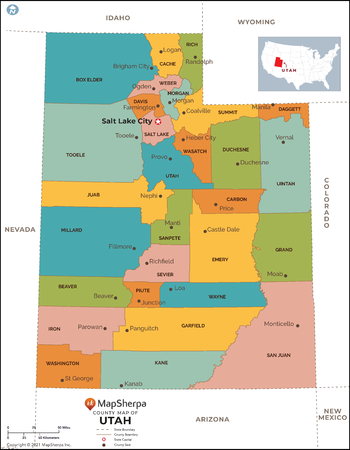 Utah Counties Map - Large