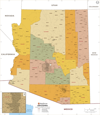 Arizona ZIP Code Map with Counties - Large