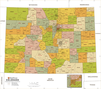 Colorado ZIP Code Map with Counties - Standard