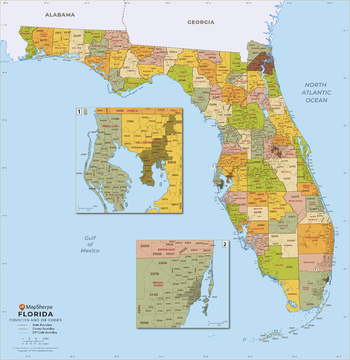 Florida ZIP Code Map with Counties - Large