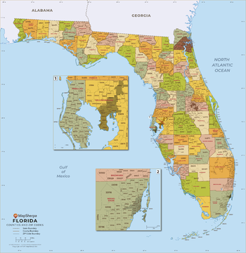 Florida ZIP Code Map with Counties - Extra Large