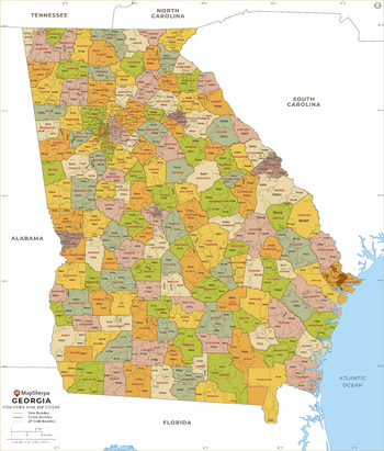 Georgia ZIP Code Map with Counties - Standard