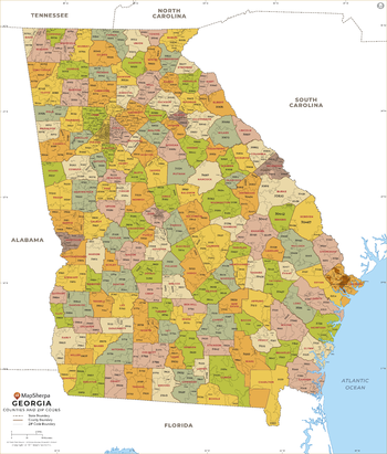 Georgia ZIP Code Map with Counties - Large