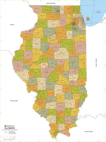 Illinois ZIP Code Map with Counties - Standard