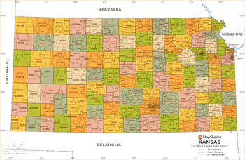 Kansas ZIP Code Map with Counties - Standard