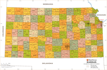 Kansas ZIP Code Map with Counties - Large