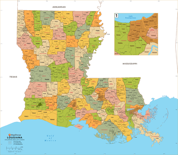 Louisiana ZIP Code Map with Counties - Large