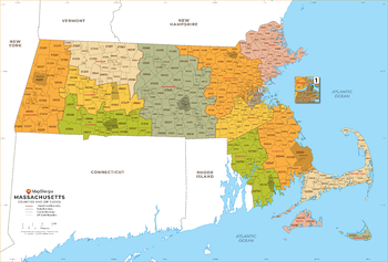 Massachusetts ZIP Code Map with Counties - Large
