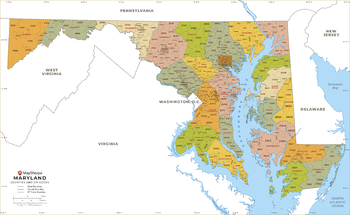 Maryland ZIP Code Map with Counties - Large