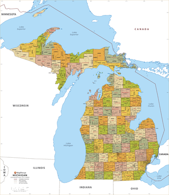 Michigan ZIP Code Map with Counties - Standard