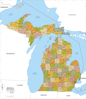 Michigan ZIP Code Map with Counties - Extra Large