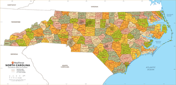 North Carolina ZIP Code Map with Counties - Standard