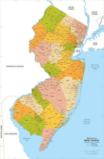 New Jersey ZIP Code Map with Counties - Standard