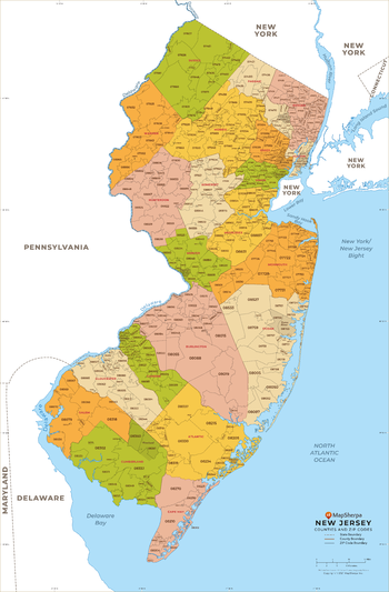 New Jersey ZIP Code Map with Counties - Large