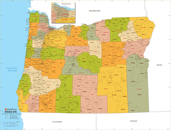 Oregon ZIP Code Map with Counties - Large