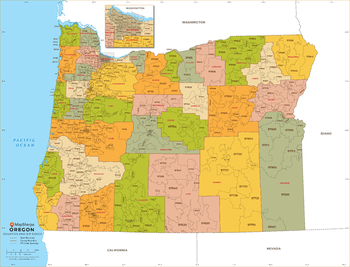 Oregon ZIP Code Map with Counties - Extra Large