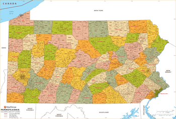 Pennsylvania ZIP Code Map with Counties - Standard