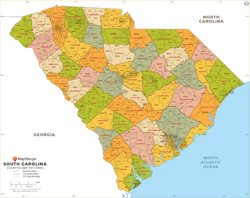 South Carolina ZIP Code Map with Counties - Extra Large