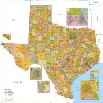 Texas ZIP Code Map with Counties - Large