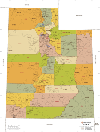 Utah ZIP Code Map with Counties - Large