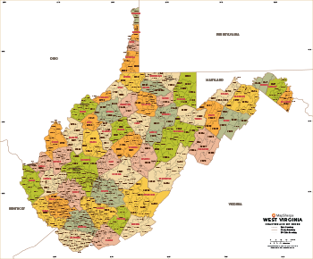 West Virginia ZIP Code Map with Counties - Standard