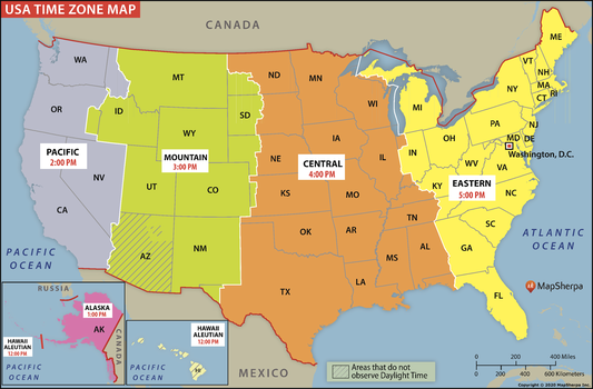 USA Time Zone Map - Extra Large