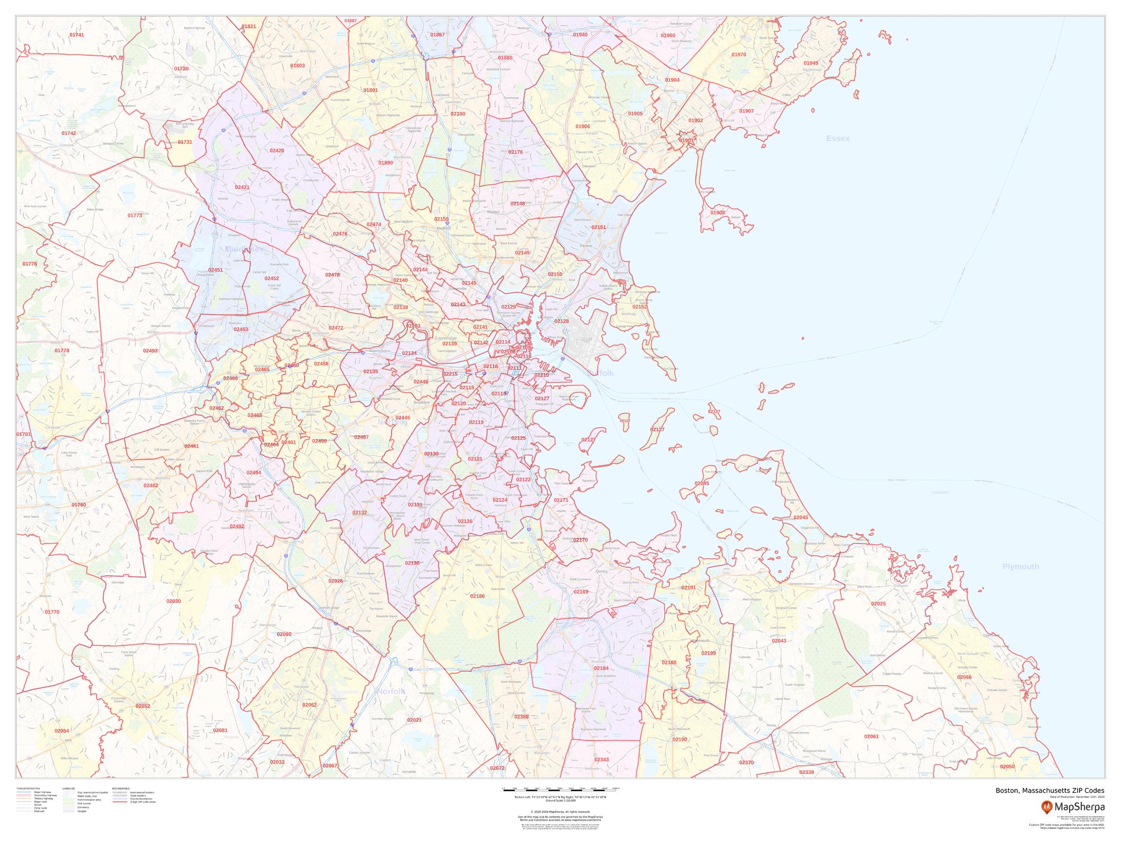 Boston Zip Code Map Boston, Massachusetts ZIP Codes