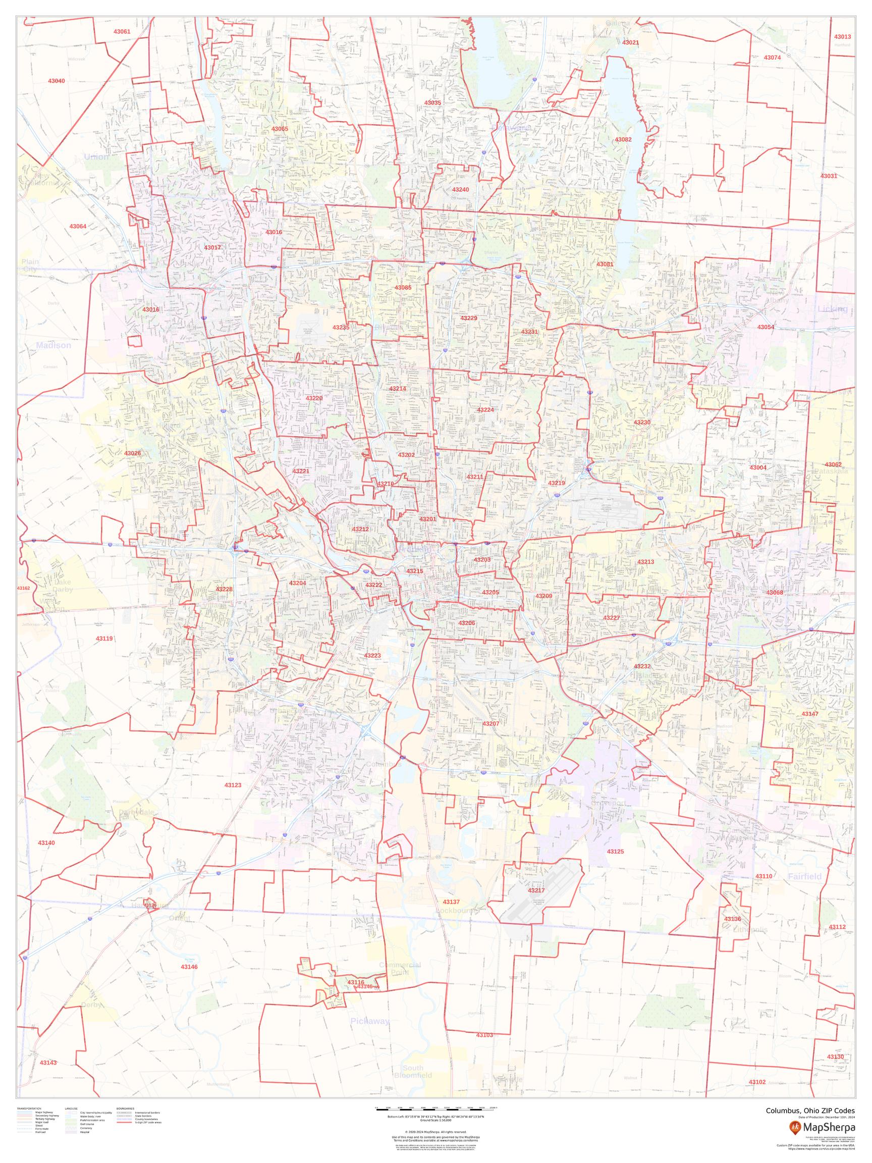 Columbus Ohio Zip Code Map