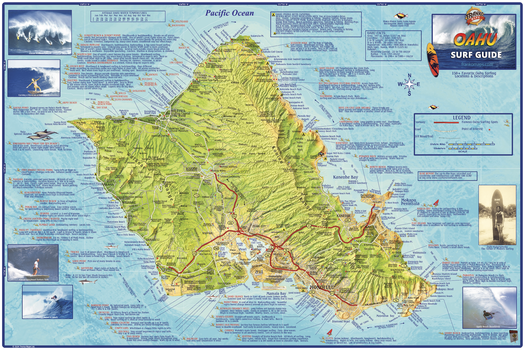 Oahu, Hawaii Surf Guide Wall Map