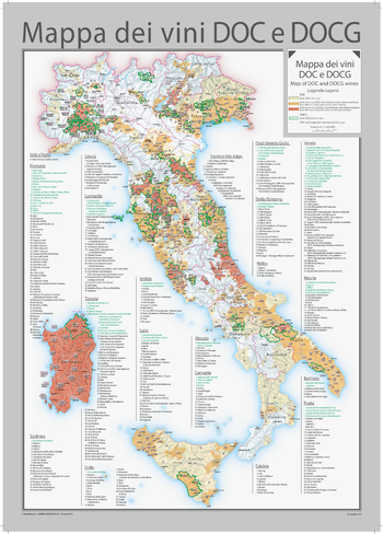Italy DOC and DOCG Wines Wall Map - English and Italian