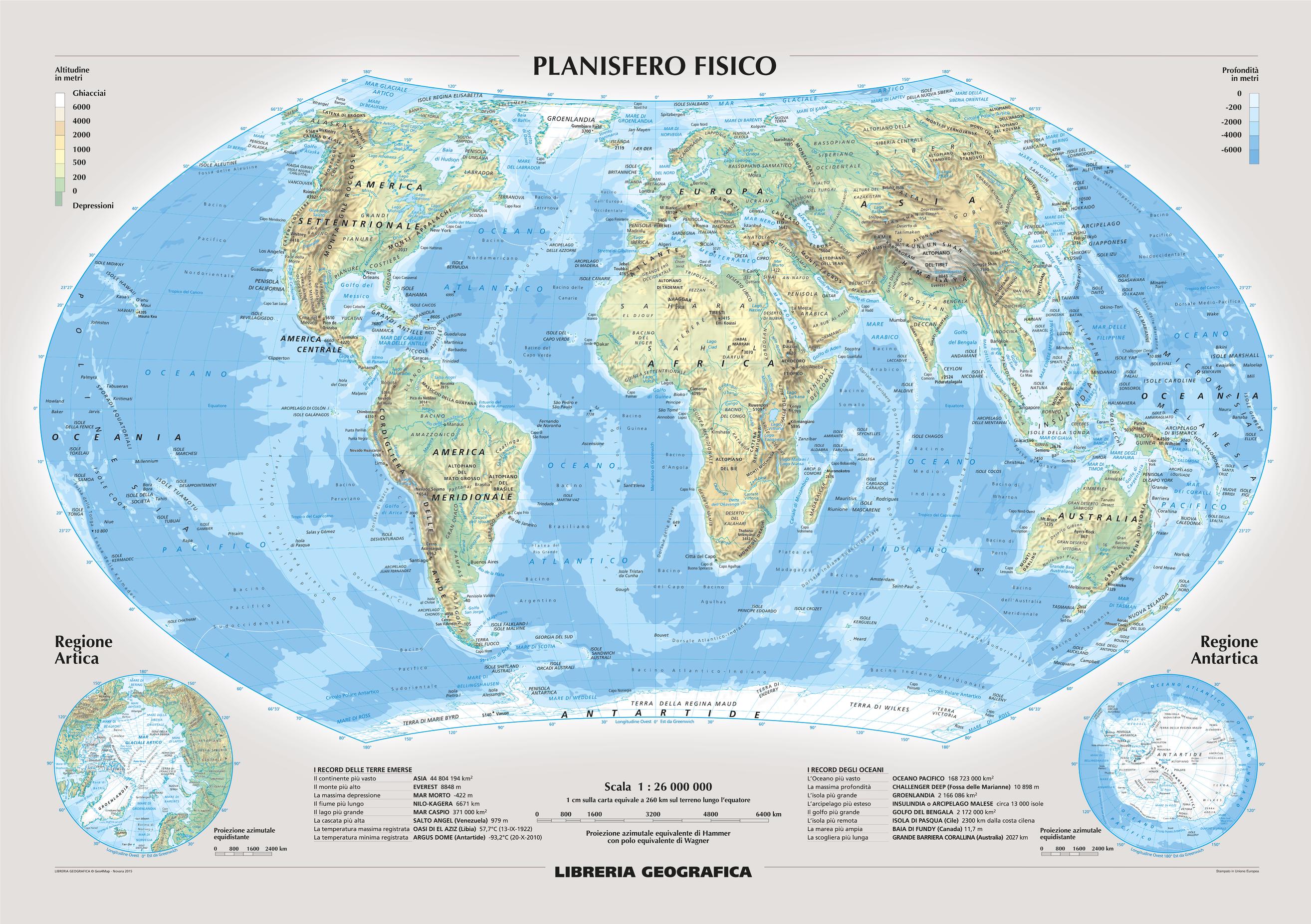 Physical World Wall Map - Italian