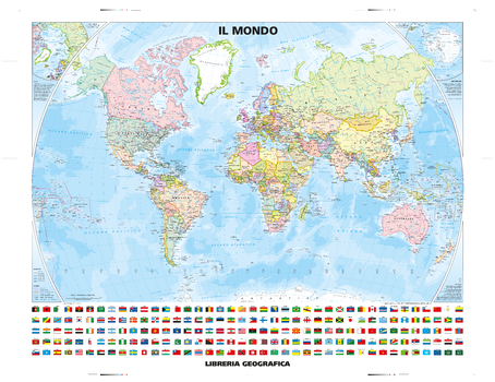 Political World Wall Map - Country Flags - Classic Style - Italian
