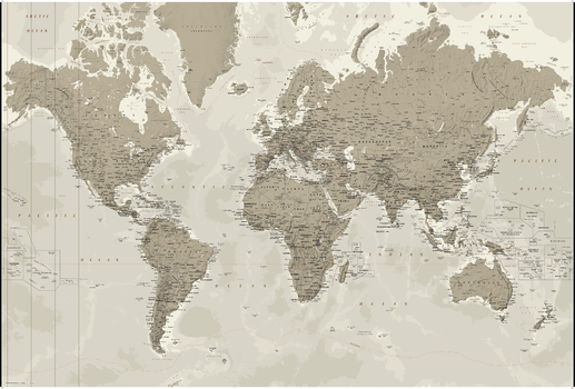Political World Wall Map - Silver-tones - Extra Large