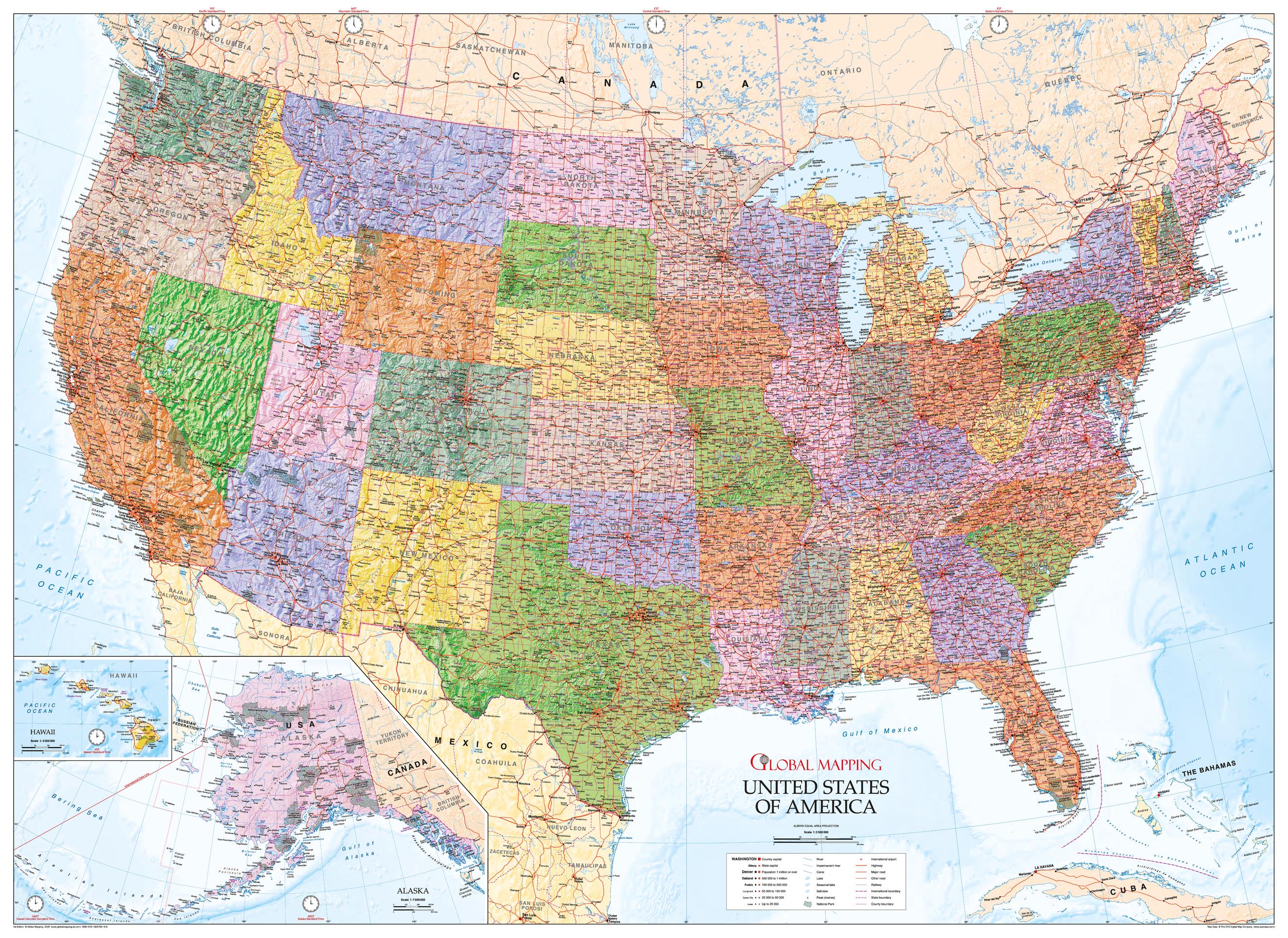 Global Mapping USA Wall Map State Map With Relief MapSherpa