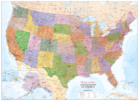 USA Wall Map - State Map with Relief