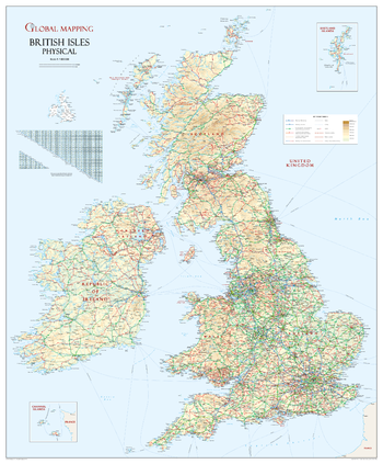 British Isles Physical Wall Map