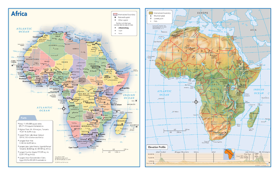 Africa Political & Physical Continent Map