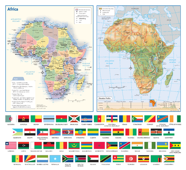 Africa Political & Physical Continent Map with Country Flags