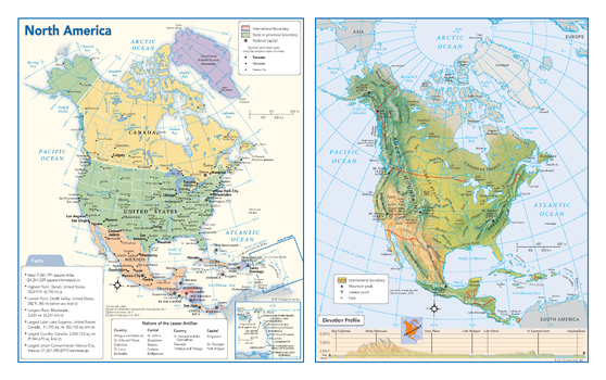 North America Political & Physical Continent Map