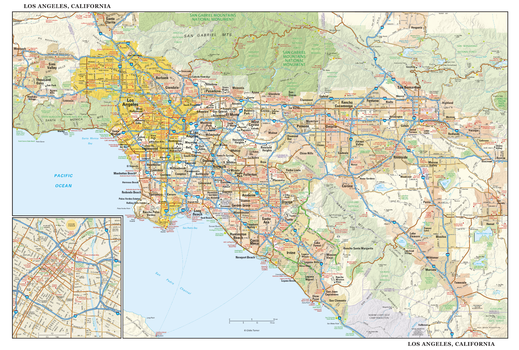 Los Angeles, California Wall Map, large