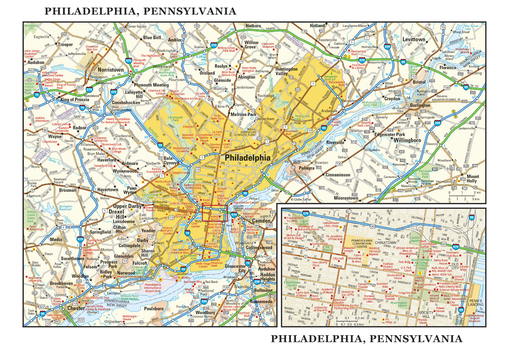 Philadelphia, Pennsylvania Wall Map, large