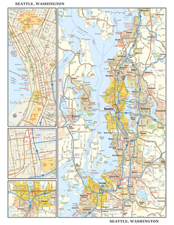 Seattle, Washington Wall Map, large