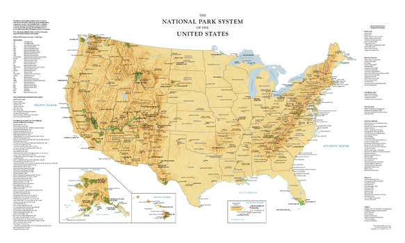 USA National Park Service Large Wall Map
