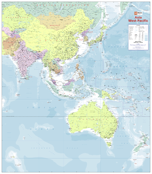 Asia West Pacific Political Wall Map