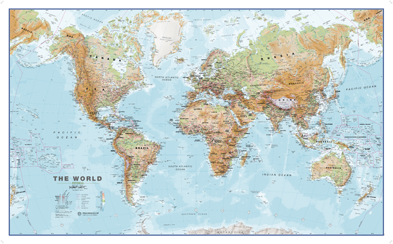Physical World Wall Map