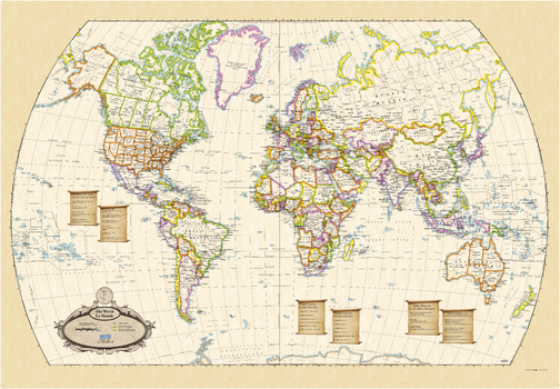 Antique World Wall Map - English and French